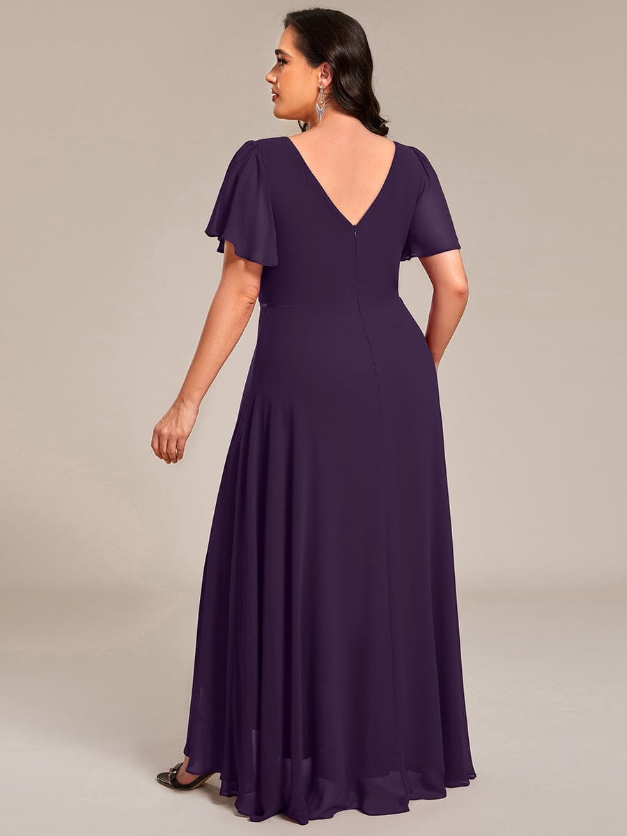 ME41981DP-PR2 Double V-Neck Waist Trimmed Chiffon Formal Evening Dress - Image 45