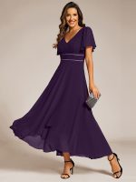 Double V-Neck Waist Trimmed Chiffon Formal Evening Dress - Image 42