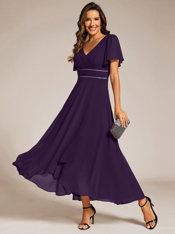Double V-Neck Waist Trimmed Chiffon Formal Evening Dress - Image 42