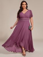 Double V-Neck Waist Trimmed Chiffon Formal Evening Dress - Image 62