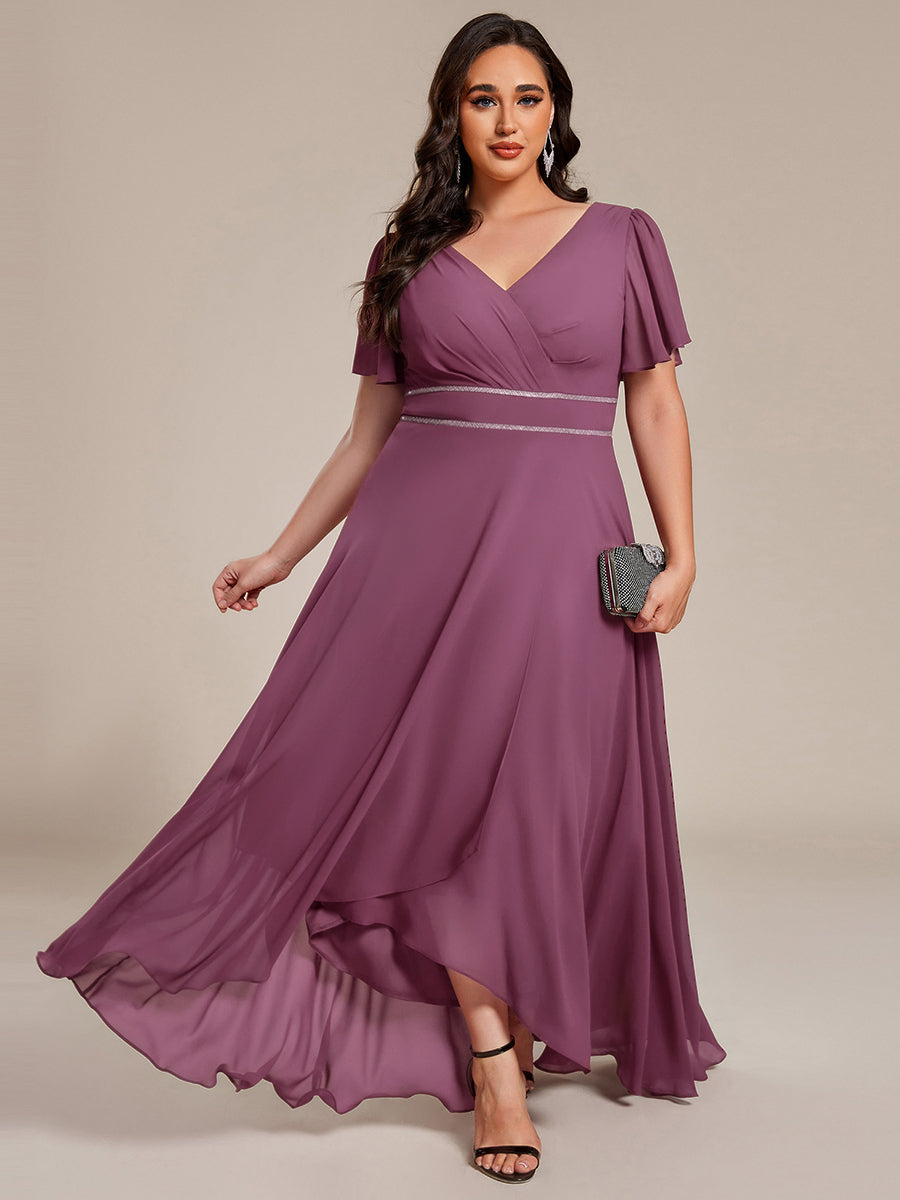 ME41981DS-PR Double V-Neck Waist Trimmed Chiffon Formal Evening Dress - Image 62