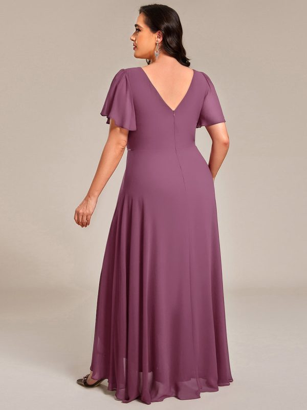 Double V-Neck Waist Trimmed Chiffon Formal Evening Dress - Image 63