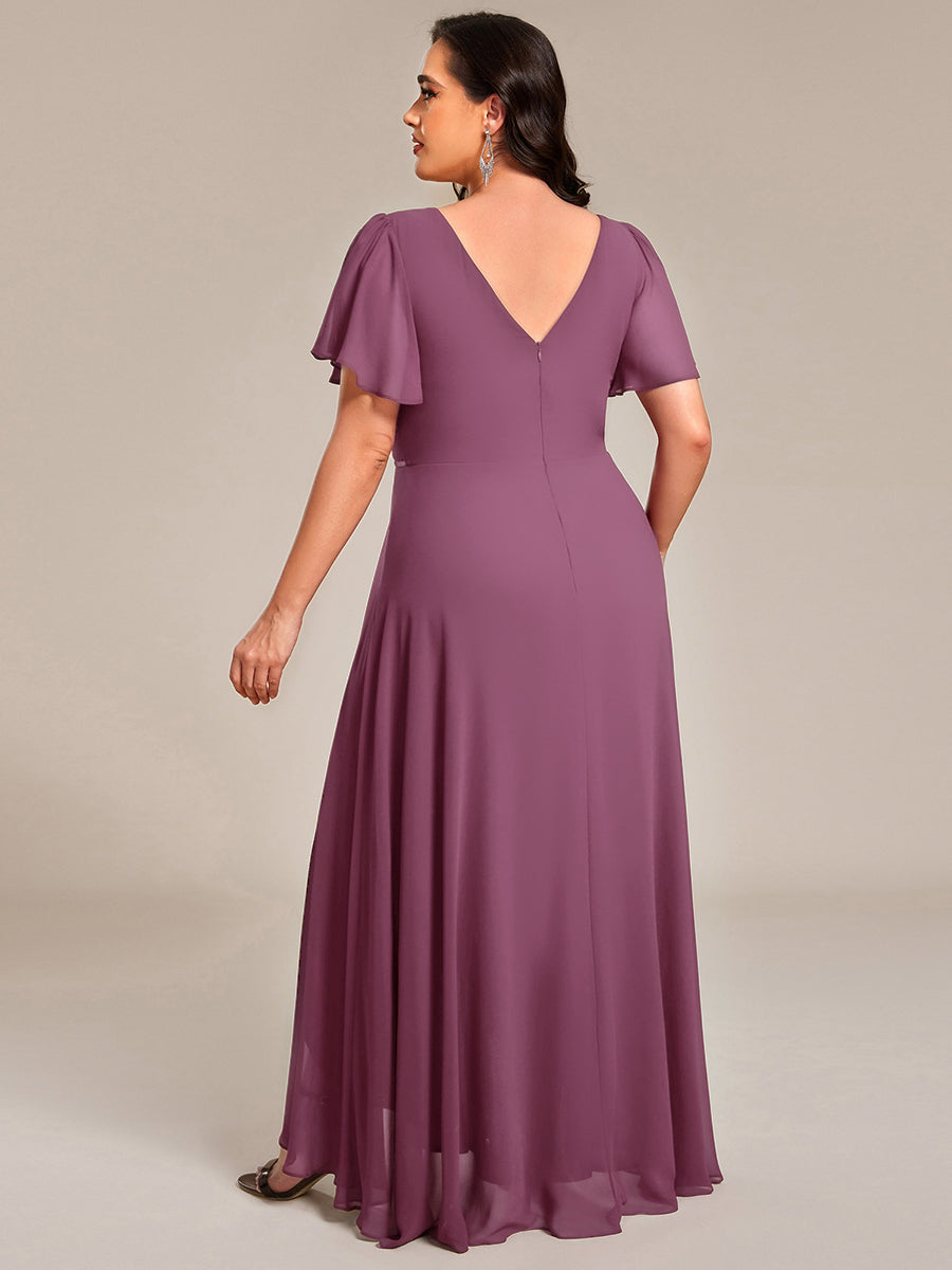 ME41981DS-PR2 Double V-Neck Waist Trimmed Chiffon Formal Evening Dress - Image 63