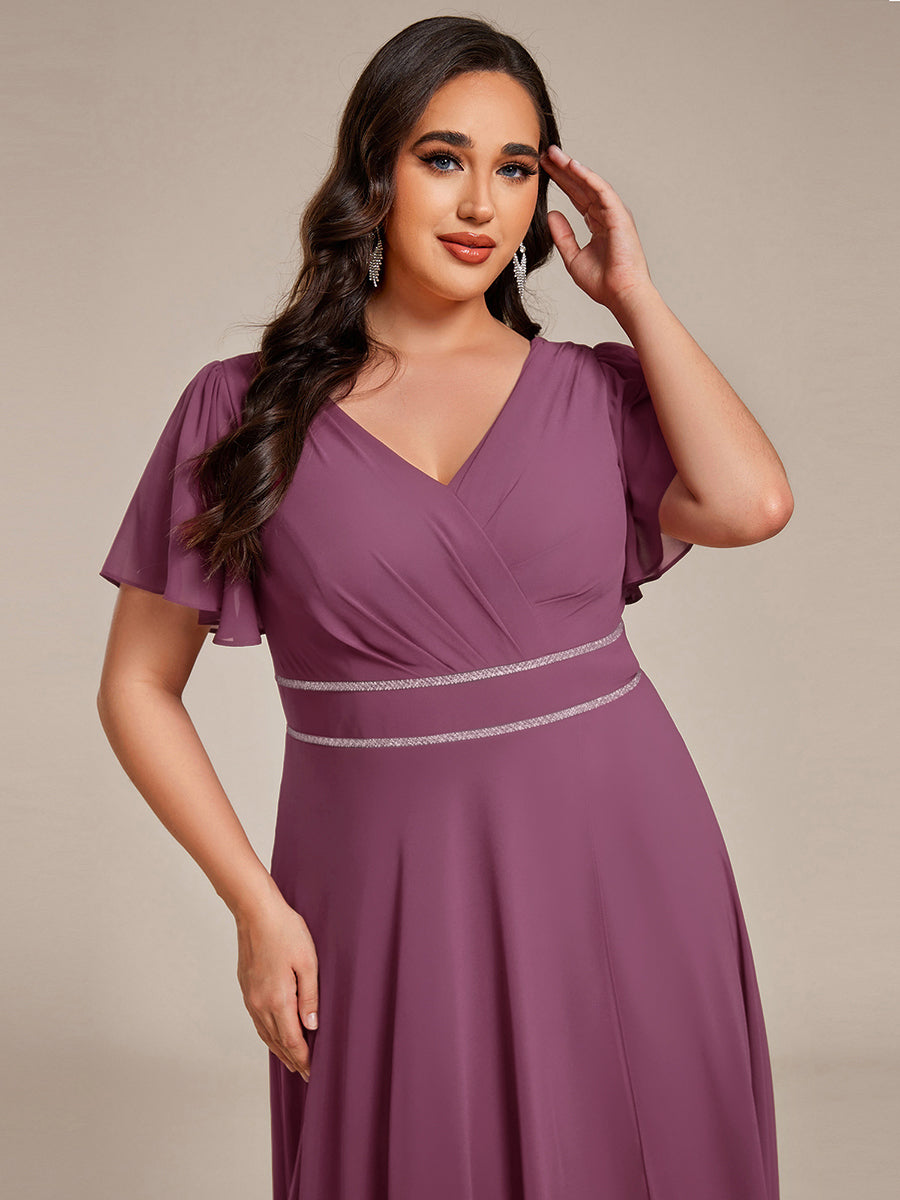 ME41981DS-PR5 Double V-Neck Waist Trimmed Chiffon Formal Evening Dress - Image 64