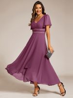 Double V-Neck Waist Trimmed Chiffon Formal Evening Dress - Image 59