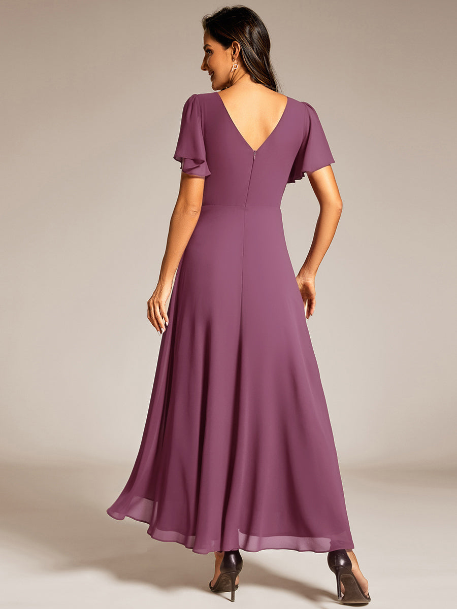 ME41981DS-R2 Double V-Neck Waist Trimmed Chiffon Formal Evening Dress - Image 60