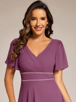 Double V-Neck Waist Trimmed Chiffon Formal Evening Dress - Image 61