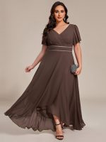 Double V-Neck Waist Trimmed Chiffon Formal Evening Dress - Image 68