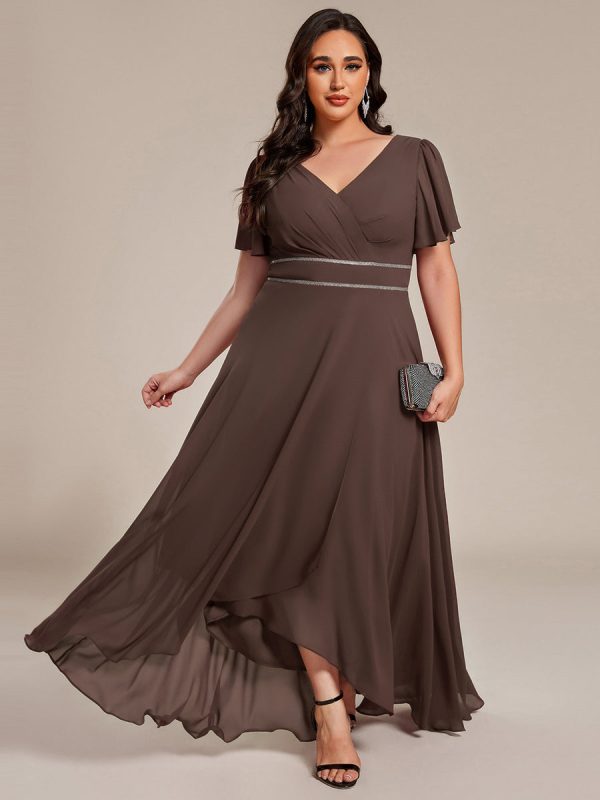 Double V-Neck Waist Trimmed Chiffon Formal Evening Dress - Image 68