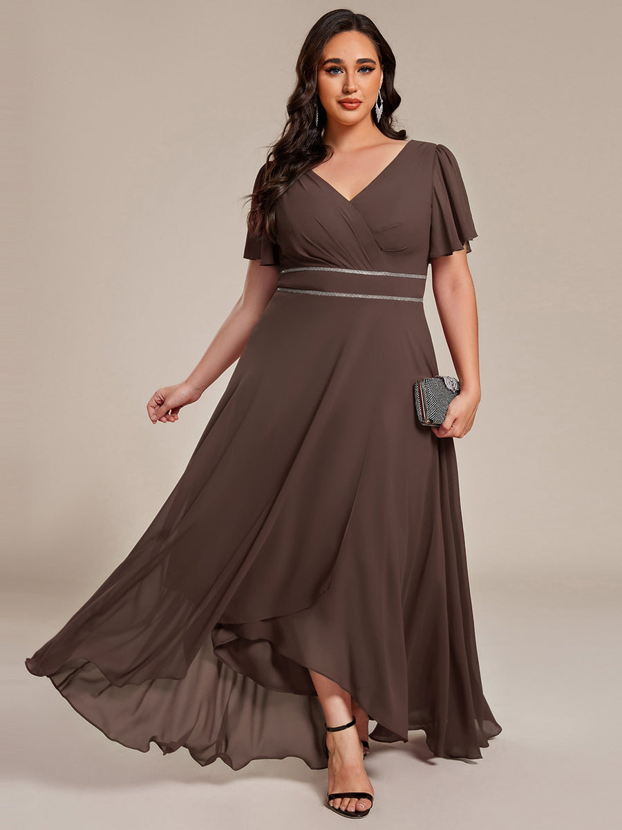ME41981ES-PR Double V-Neck Waist Trimmed Chiffon Formal Evening Dress - Image 68