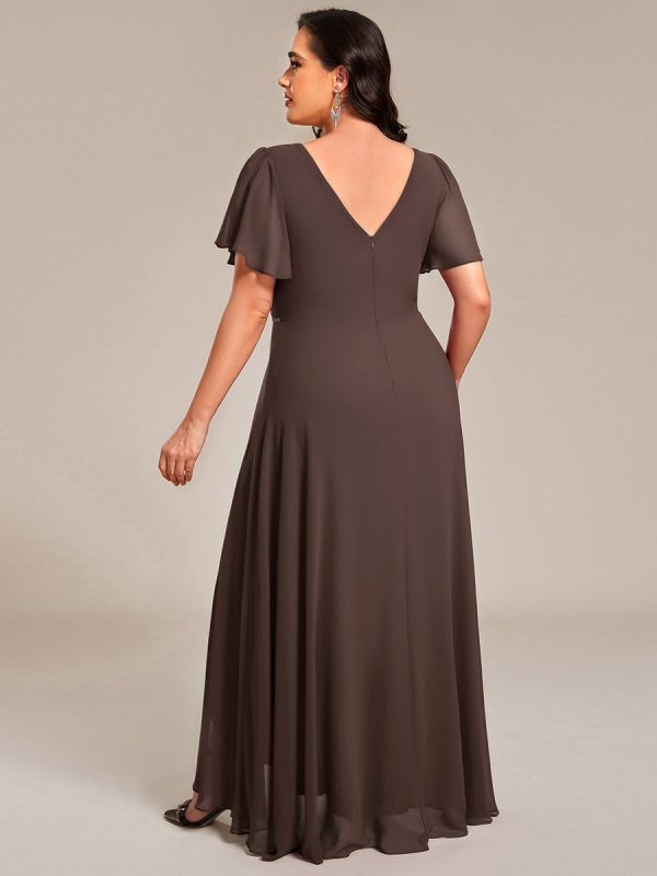 Double V-Neck Waist Trimmed Chiffon Formal Evening Dress - Image 69