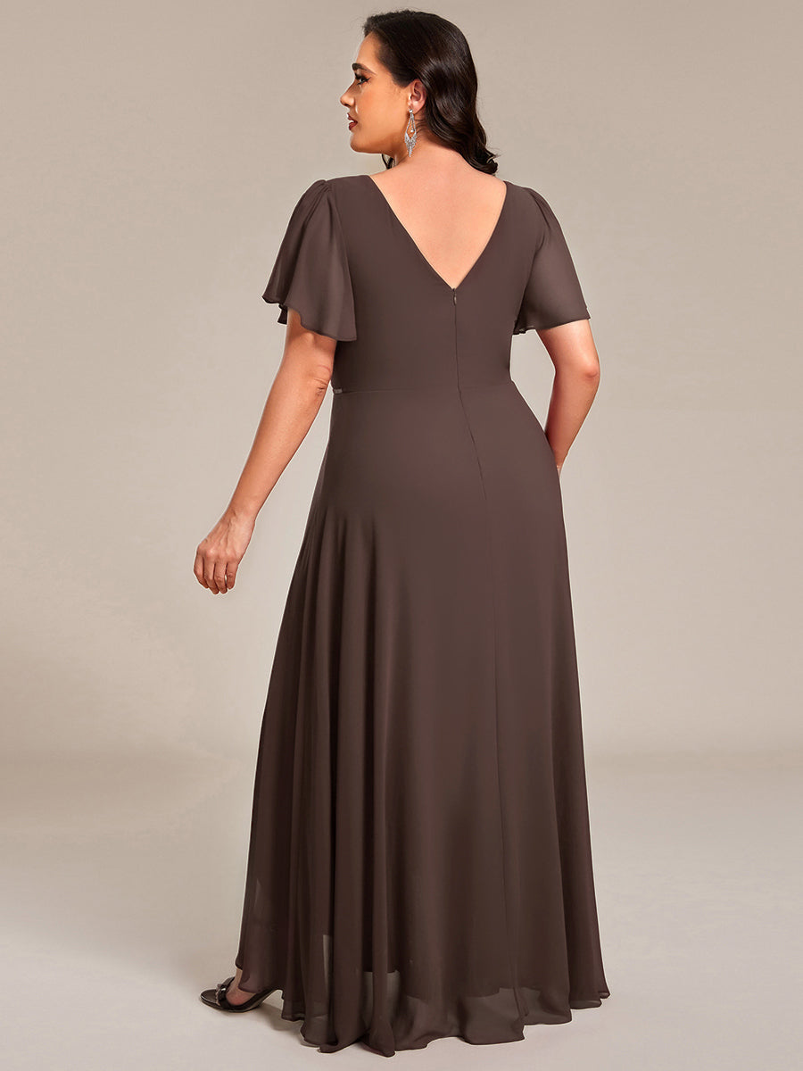 ME41981ES-PR2 Double V-Neck Waist Trimmed Chiffon Formal Evening Dress - Image 69