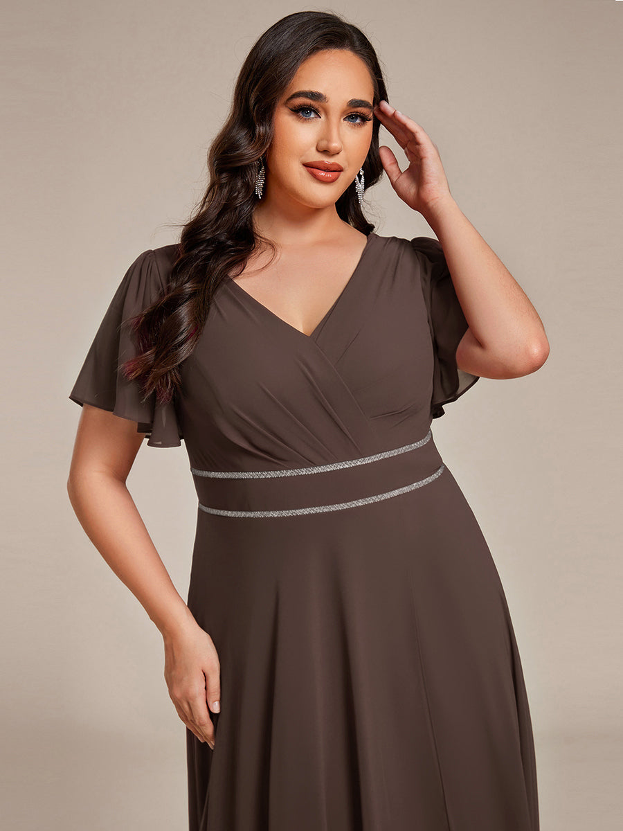 ME41981ES-PR5 Double V-Neck Waist Trimmed Chiffon Formal Evening Dress - Image 70