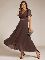 Double V-Neck Waist Trimmed Chiffon Formal Evening Dress - Image 65
