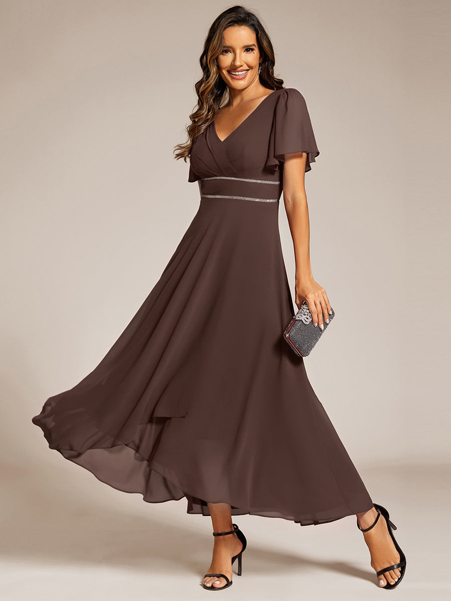 ME41981ES-R Double V-Neck Waist Trimmed Chiffon Formal Evening Dress - Image 65