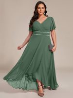 Double V-Neck Waist Trimmed Chiffon Formal Evening Dress - Image 48