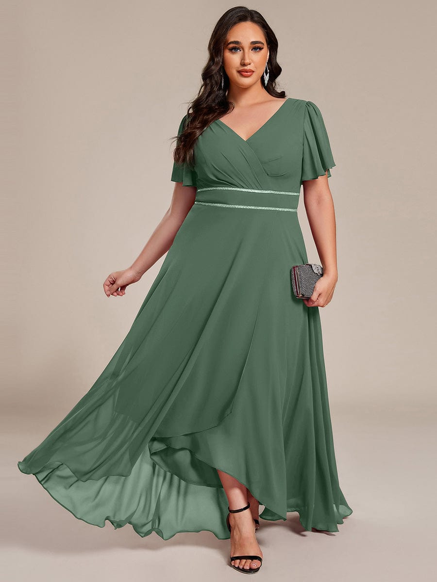 ME41981EU-PR Double V-Neck Waist Trimmed Chiffon Formal Evening Dress - Image 48