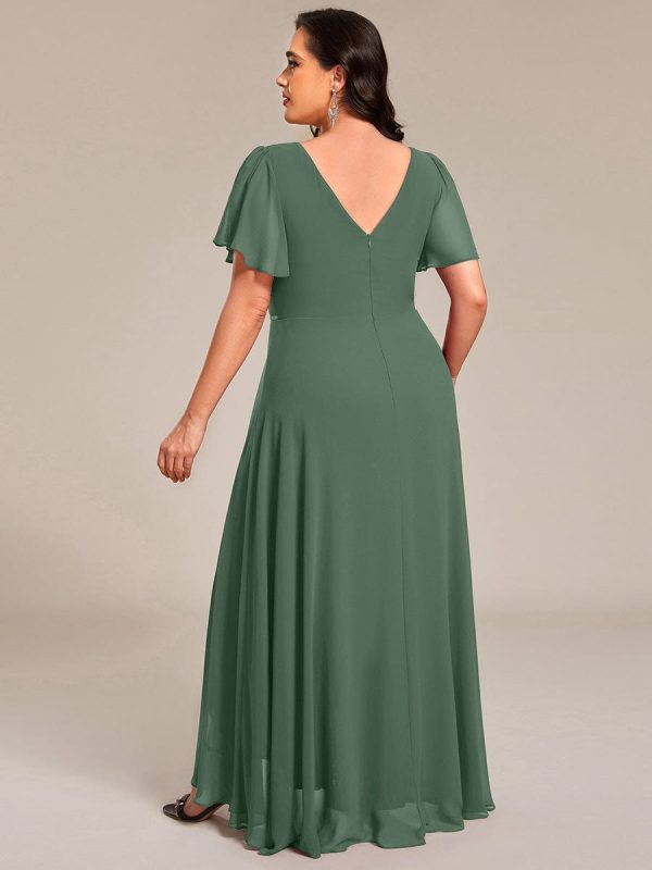 Double V-Neck Waist Trimmed Chiffon Formal Evening Dress - Image 49
