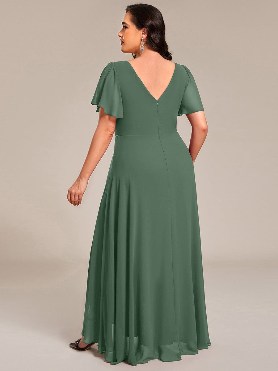 ME41981EU-PR2 Double V-Neck Waist Trimmed Chiffon Formal Evening Dress - Image 49