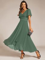Double V-Neck Waist Trimmed Chiffon Formal Evening Dress - Image 46