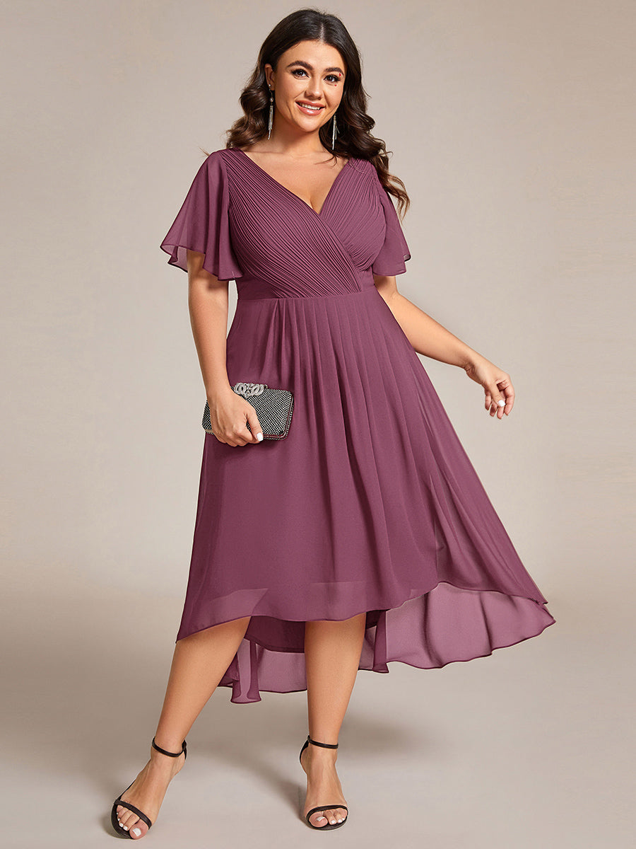 MG01923DS-PR_7ebb062f-2983-4dd8-b388-c9abb4f5c7cb Plus Size Double V-Neck Ruffles Sleeve Chiffon Midi Wedding Guest Dress - Image 88