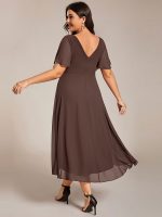 Plus Size Double V-Neck Ruffles Sleeve Chiffon Midi Wedding Guest Dress - Image 92
