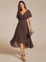 Plus Size Double V-Neck Ruffles Sleeve Chiffon Midi Wedding Guest Dress - Image 96