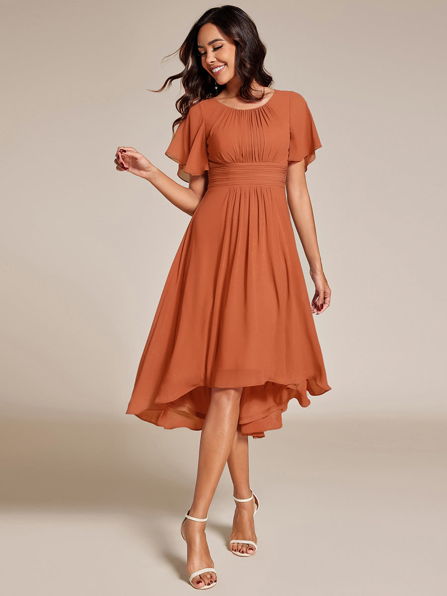 MG02053BM-R Chic A-Line Pleated Knee-Length Flowy Chiffon Wedding Guest Dress - Image 1
