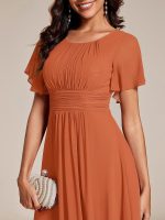 Chic A-Line Pleated Knee-Length Flowy Chiffon Wedding Guest Dress - Image 51