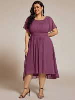 Chic A-Line Pleated Knee-Length Flowy Chiffon Wedding Guest Dress - Image 58