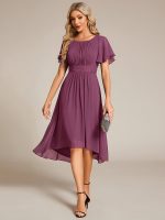 Chic A-Line Pleated Knee-Length Flowy Chiffon Wedding Guest Dress - Image 55
