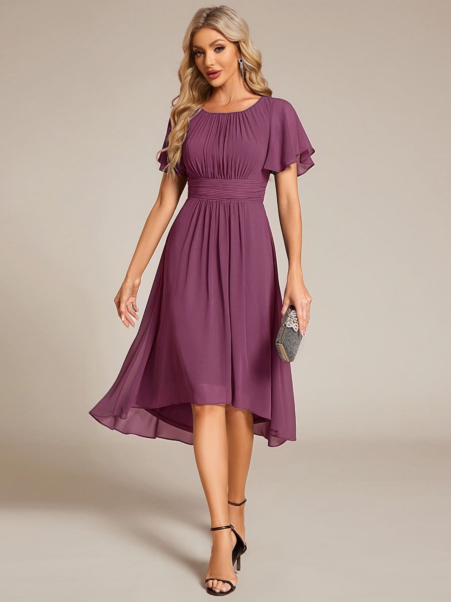 MG02053DS-R Chic A-Line Pleated Knee-Length Flowy Chiffon Wedding Guest Dress - Image 55