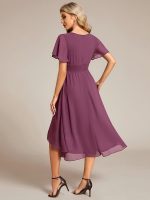 Chic A-Line Pleated Knee-Length Flowy Chiffon Wedding Guest Dress - Image 56