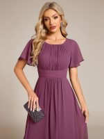 Chic A-Line Pleated Knee-Length Flowy Chiffon Wedding Guest Dress - Image 57