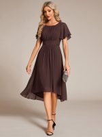 Chic A-Line Pleated Knee-Length Flowy Chiffon Wedding Guest Dress - Image 61