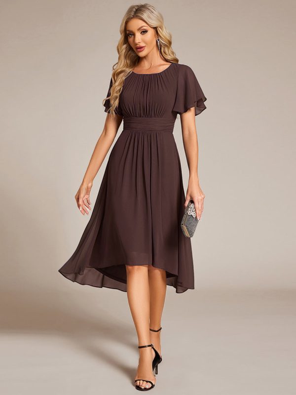 Chic A-Line Pleated Knee-Length Flowy Chiffon Wedding Guest Dress - Image 61