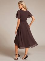 Chic A-Line Pleated Knee-Length Flowy Chiffon Wedding Guest Dress - Image 62