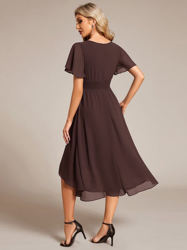 Chic A-Line Pleated Knee-Length Flowy Chiffon Wedding Guest Dress - Image 62