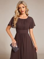 Chic A-Line Pleated Knee-Length Flowy Chiffon Wedding Guest Dress - Image 63