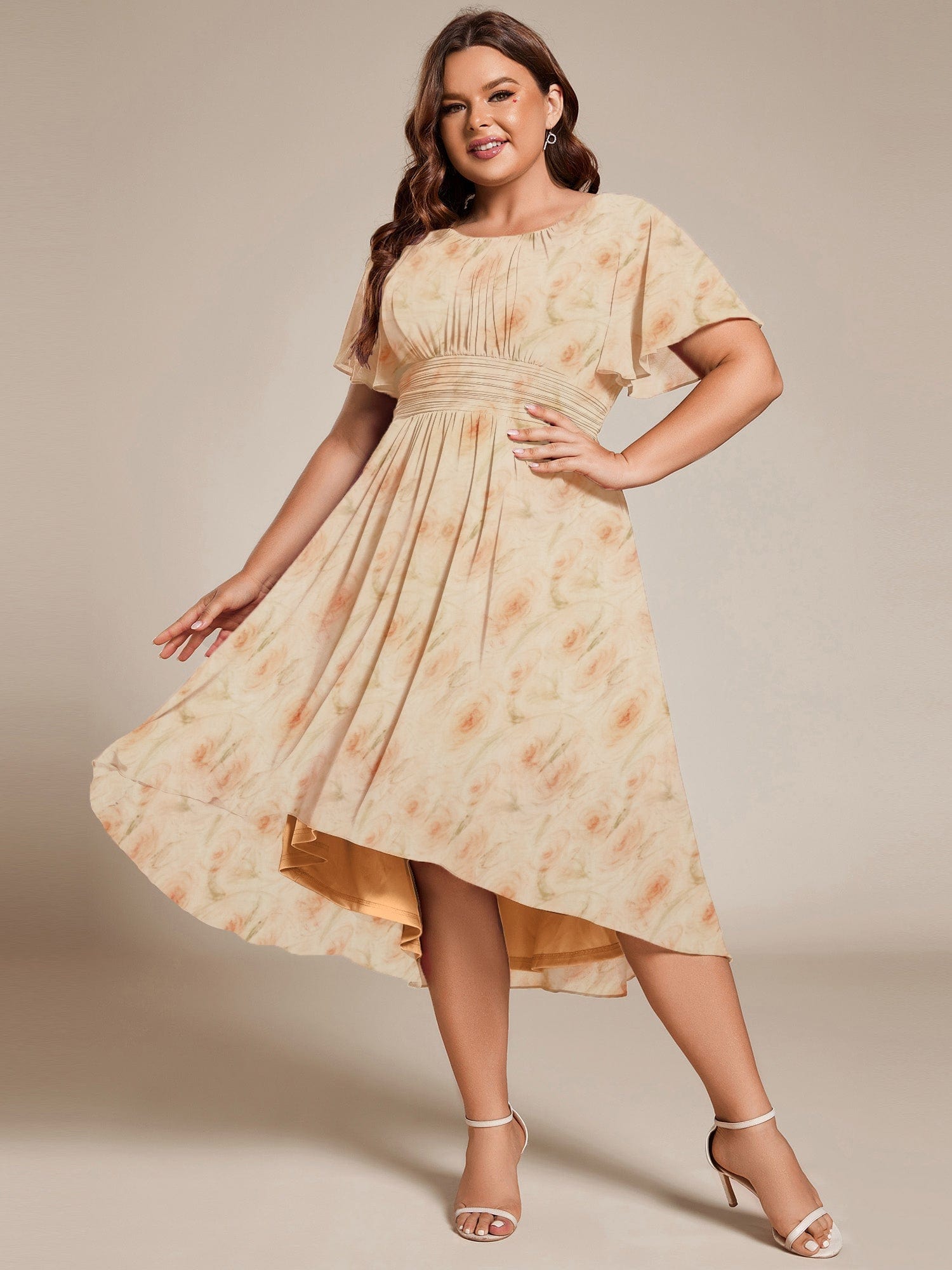 MG02053LR-PR Chic A-Line Pleated Knee-Length Flowy Chiffon Wedding Guest Dress - Image 35