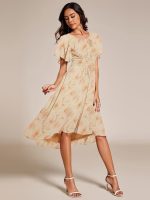 Chic A-Line Pleated Knee-Length Flowy Chiffon Wedding Guest Dress - Image 32