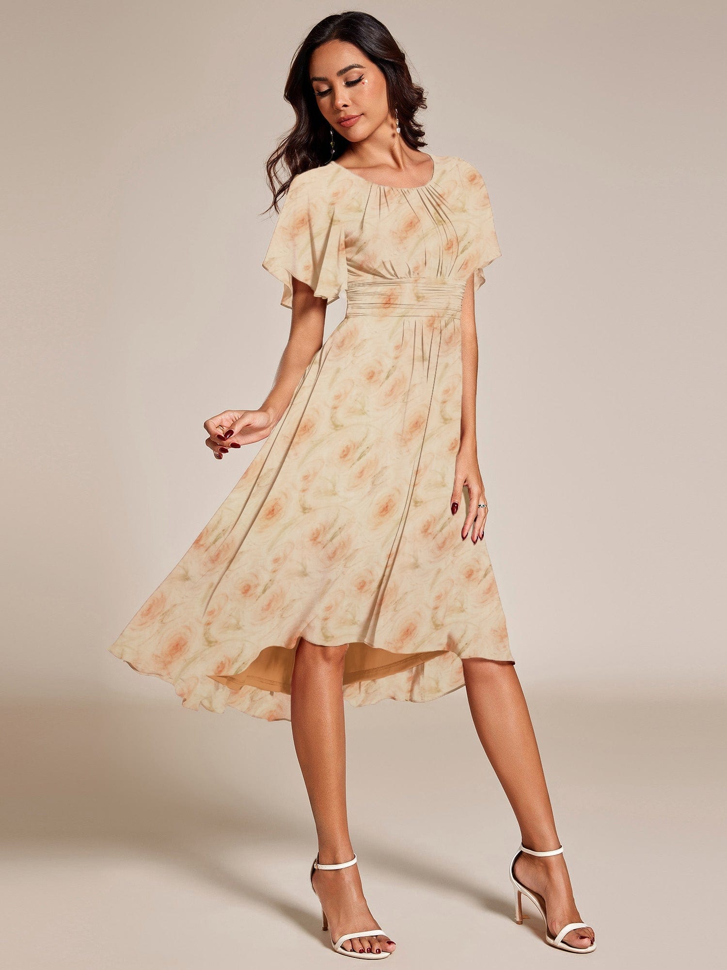 MG02053LR-R Chic A-Line Pleated Knee-Length Flowy Chiffon Wedding Guest Dress - Image 32