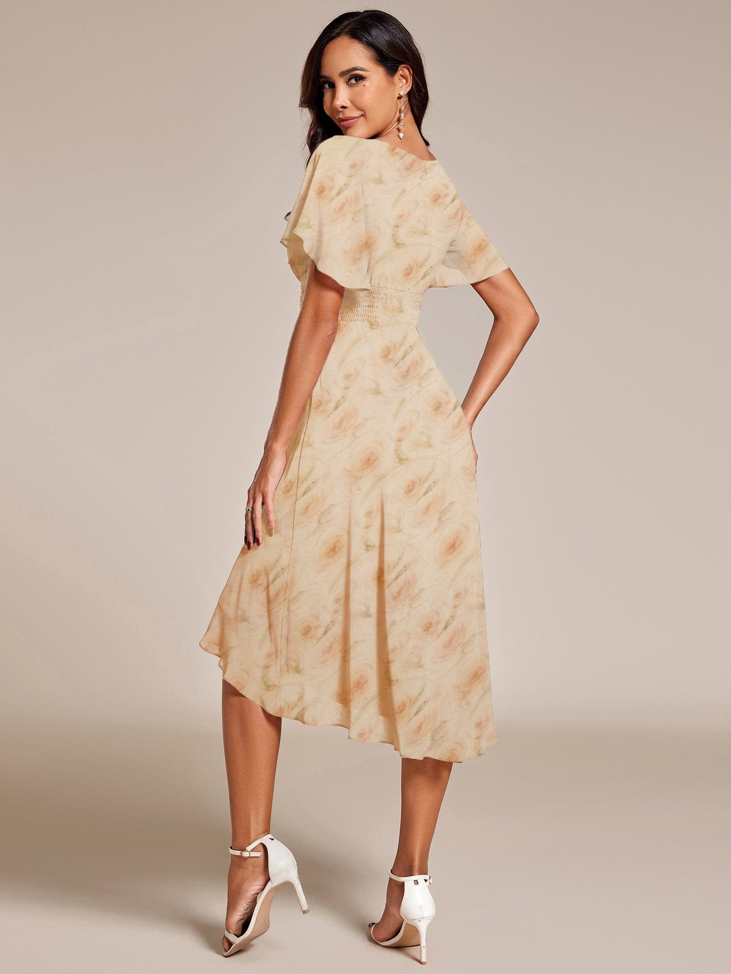 MG02053LR-R2 Chic A-Line Pleated Knee-Length Flowy Chiffon Wedding Guest Dress - Image 33