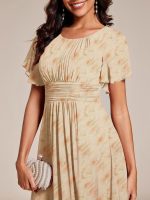 Chic A-Line Pleated Knee-Length Flowy Chiffon Wedding Guest Dress - Image 34