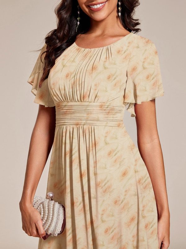 Chic A-Line Pleated Knee-Length Flowy Chiffon Wedding Guest Dress - Image 34