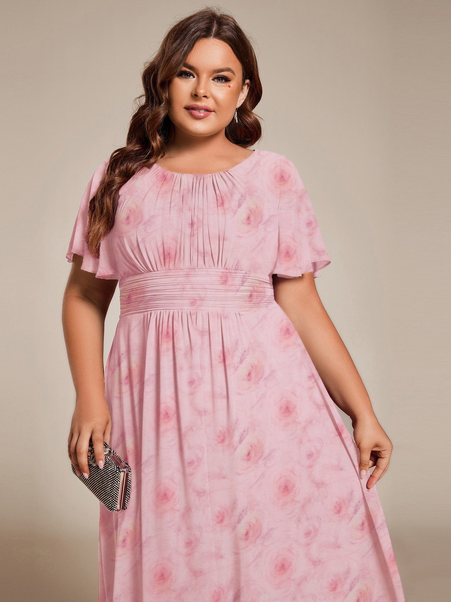 MG02053PR-PR3 Chic A-Line Pleated Knee-Length Flowy Chiffon Wedding Guest Dress - Image 43