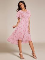 Chic A-Line Pleated Knee-Length Flowy Chiffon Wedding Guest Dress - Image 38