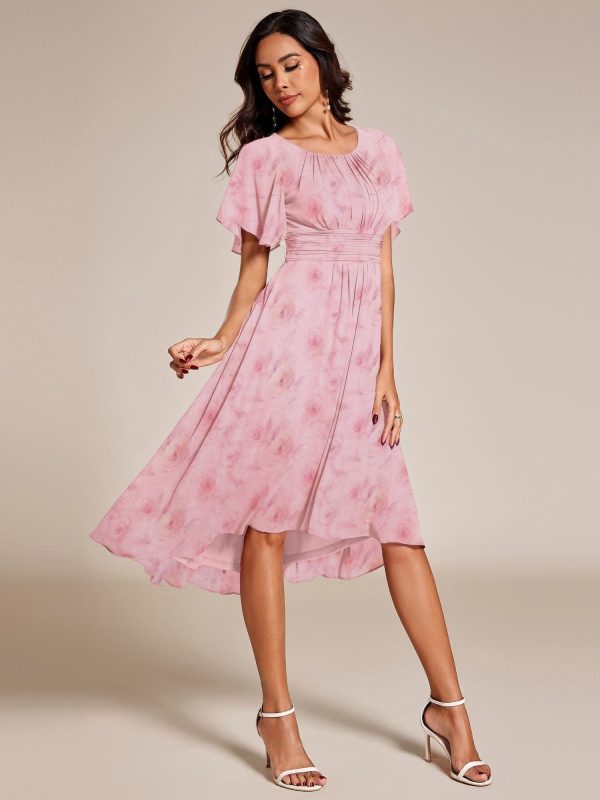 Chic A-Line Pleated Knee-Length Flowy Chiffon Wedding Guest Dress - Image 38