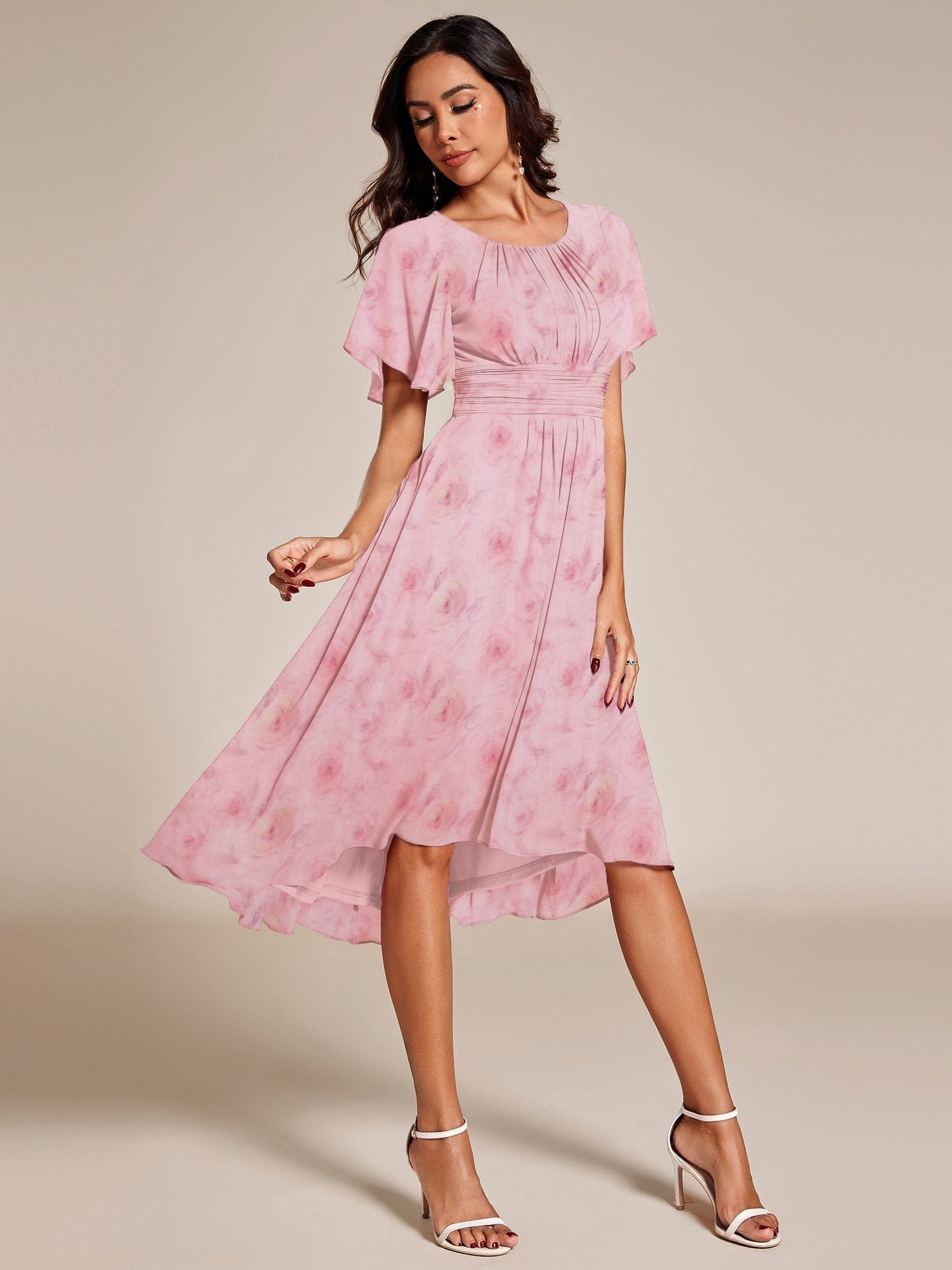 MG02053PR-R Chic A-Line Pleated Knee-Length Flowy Chiffon Wedding Guest Dress - Image 38