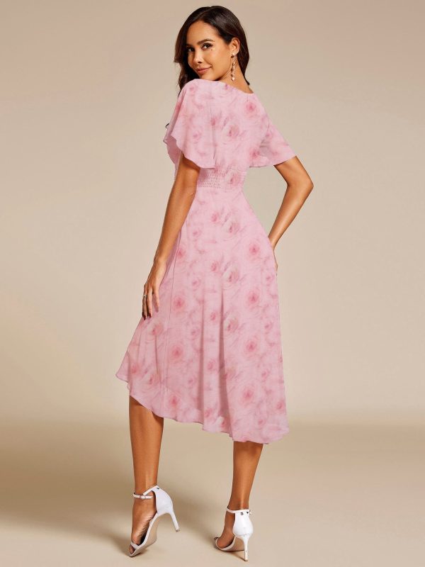 Chic A-Line Pleated Knee-Length Flowy Chiffon Wedding Guest Dress - Image 39